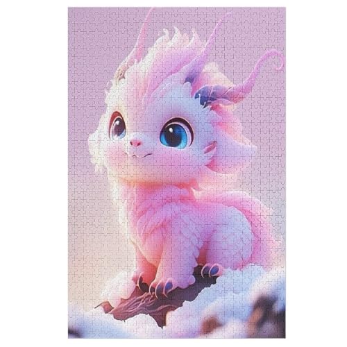 Cute Drache Puzzle 1000 Teile, Holzpuzzle Herausforderndes Geschicklichkeitsspiel Für Die Ganze Familie, Kinder Erwachsenenpuzzle Ab 12 Jahren （78×53cm） von AASWSWW