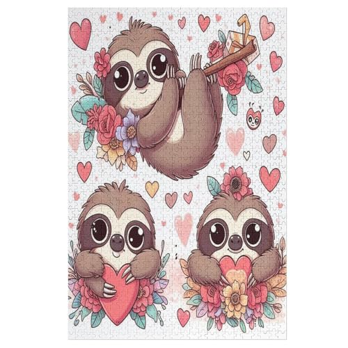 Cute Faultier Puzzles Für Erwachsene, 1000-teiliges Holzpuzzle, Geeignet Für Kinder Ab 12 Jahren, Die Pädagogische Puzzle Lernen （78×53cm） von AASWSWW