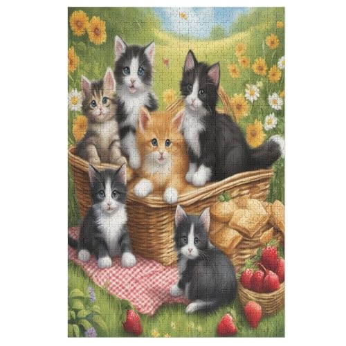 Cute Katze Puzzle 1000 Teile, Holzpuzzle Für Erwachsene Kinder, Impossible Puzzles, Geschicklichkeitsspiel Für Die Ganze Familie （78×53cm） von AASWSWW