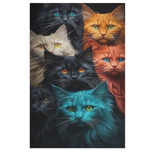 Cute Katze Puzzle 1000 Teile, Holzpuzzle Herausforderndes Geschicklichkeitsspiel Für Die Ganze Familie, Kinder Erwachsenenpuzzle Ab 12 Jahren （78×53cm） von AASWSWW