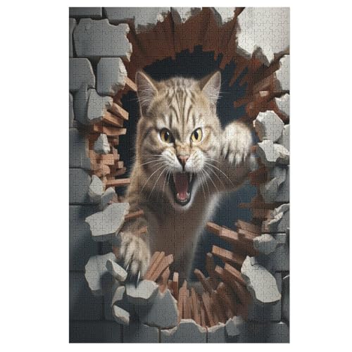 Cute Katze Puzzles 1000 Teile Erwachsener Kniffel Spaß Für Die Ganze Familie, Holzpuzzle Kinder Erwachsene, Impossible Puzzle Schwer （78×53cm） von AASWSWW