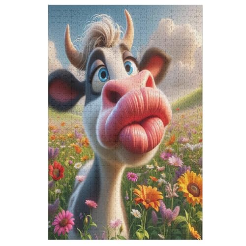 Cute Kuh Puzzle 1000 Teile, Holzpuzzle Für Erwachsene Kinder, Impossible Puzzles, Geschicklichkeitsspiel Für Die Ganze Familie （78×53cm） von AASWSWW