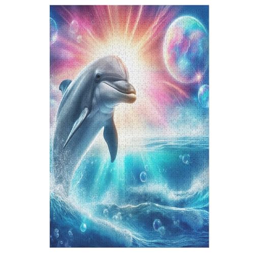Delphin -Puzzle, 1000 Teile,Holzpuzzle Für Erwachsene Kinder, Lustiges Spielzeug, Denkspiel, Bildungsspiel, （78×53cm） von AASWSWW