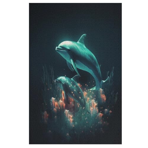 Delphins Puzzles 1000 Teile Erwachsener Kniffel Spaß Für Die Ganze Familie, Holzpuzzle Kinder Erwachsene, Impossible Puzzle Schwer （78×53cm） von AASWSWW