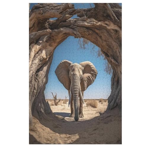 Elefant -Puzzle, 1000 Teile,Holzpuzzle Für Erwachsene Kinder, Lustiges Spielzeug, Denkspiel, Bildungsspiel, （78×53cm） von AASWSWW