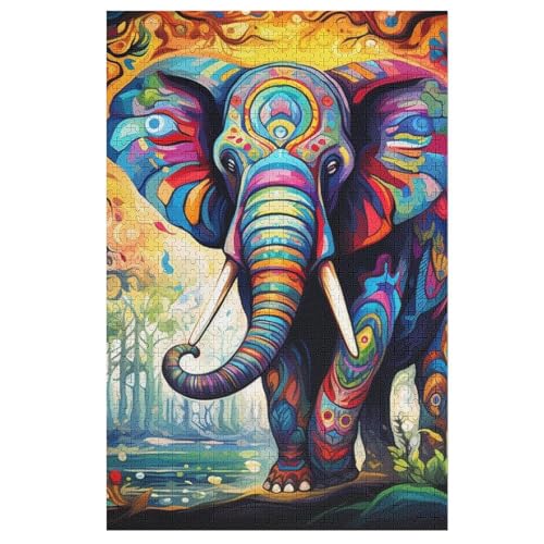 Elefant -Puzzle, 1000 Teile,Holzpuzzle Für Erwachsene Kinder, Lustiges Spielzeug, Denkspiel, Bildungsspiel, （78×53cm） von AASWSWW