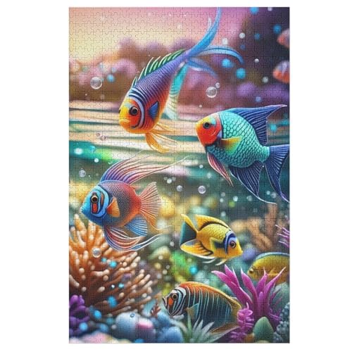 Für Erwachsene 1000-Teiliges Cute Fisch -Puzzles, Holzbrett-Puzzle, Für Kinder, Geschenke, （78×53cm） von AASWSWW