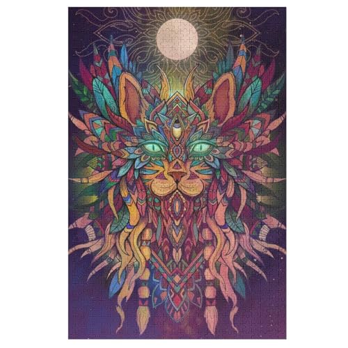 Funky Katze Holzpuzzle 1000 Teile Klassische Puzzles Erwachsene Kinder Puzzle DIY Kit Holzspielzeug Einzigartiges Geschenk （78×53cm） von AASWSWW