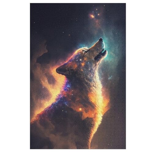 Holzpuzzle Wolf in Space Puzzle 1000 Teile Erwachsene Klassische Pädagogisches Spielzeug Kinder Lernspiel Herausforderndes Puzzles （78×53cm） von AASWSWW