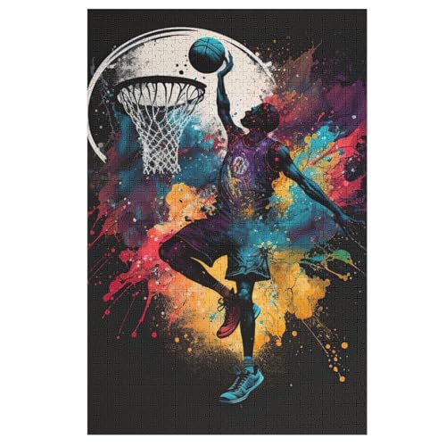 Holzpuzzles 1000 Teile Astronaut Basketball -Puzzle Für Jungen Und Mädchen, Schwierigkeitsgrad, Lernspiele, Familienspielzeug （78×53cm） von AASWSWW