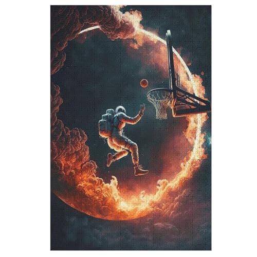 Holzpuzzles 1000 Teile Astronaut -Puzzle Für Jungen Und Mädchen, Schwierigkeitsgrad, Lernspiele, Familienspielzeug （78×53cm） von AASWSWW