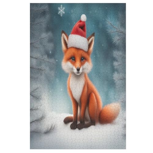 Holzpuzzles 1000 Teile Christmas Fuchs -Puzzle Für Jungen Und Mädchen, Schwierigkeitsgrad, Lernspiele, Familienspielzeug （78×53cm） von AASWSWW