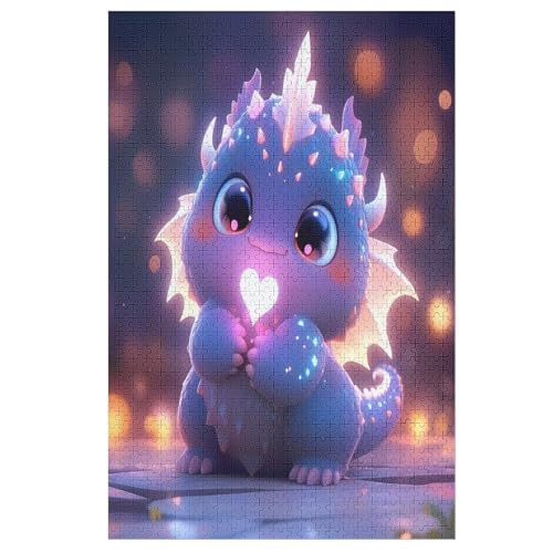 Holzpuzzles 1000 Teile Cute Drache -Puzzle Für Jungen Und Mädchen, Schwierigkeitsgrad, Lernspiele, Familienspielzeug （78×53cm） von AASWSWW
