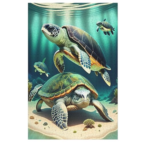 Holzpuzzles 1000 Teile Cute Schildkröte -Puzzle Für Jungen Und Mädchen, Schwierigkeitsgrad, Lernspiele, Familienspielzeug （78×53cm） von AASWSWW