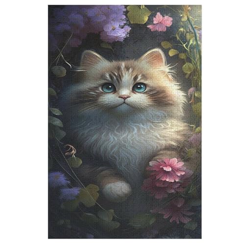Holzpuzzles 1000 Teile Katze -Puzzle Für Jungen Und Mädchen, Schwierigkeitsgrad, Lernspiele, Familienspielzeug （78×53cm） von AASWSWW