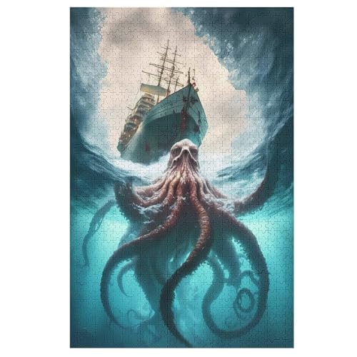 Holzpuzzles 1000 Teile Krake -Puzzle Für Jungen Und Mädchen, Schwierigkeitsgrad, Lernspiele, Familienspielzeug （78×53cm） von AASWSWW