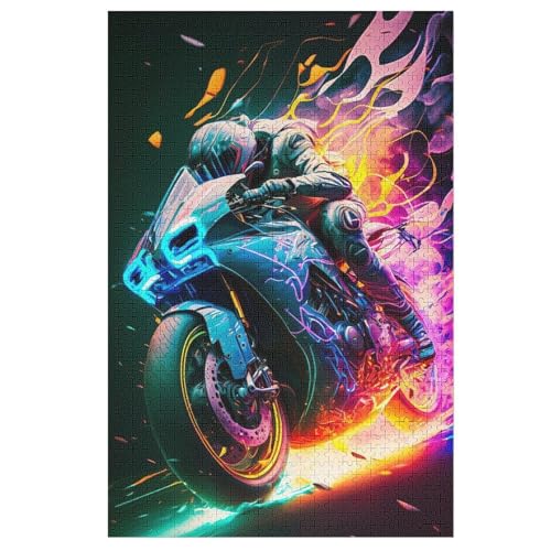 Holzpuzzles 1000 Teile Motorrad -Puzzle Für Jungen Und Mädchen, Schwierigkeitsgrad, Lernspiele, Familienspielzeug （78×53cm） von AASWSWW