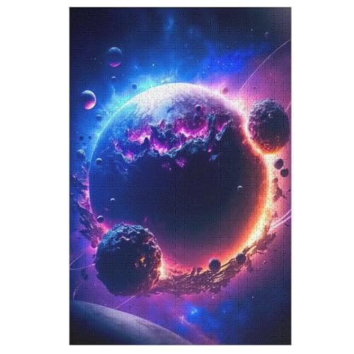 Holzpuzzles 1000 Teile Planet Starry Sky -Puzzle Für Jungen Und Mädchen, Schwierigkeitsgrad, Lernspiele, Familienspielzeug （78×53cm） von AASWSWW
