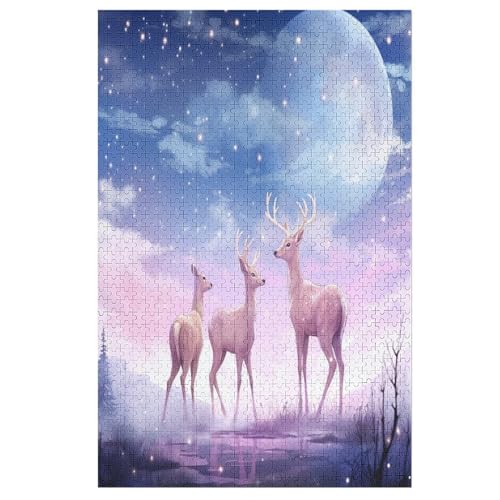 Holzpuzzles 1000 Teile Tier Hirsch -Puzzle Für Jungen Und Mädchen, Schwierigkeitsgrad, Lernspiele, Familienspielzeug （78×53cm） von AASWSWW