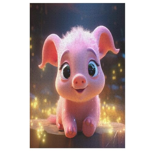 Holzpuzzles 1000 Teile Tier Schwein -Puzzle Für Jungen Und Mädchen, Schwierigkeitsgrad, Lernspiele, Familienspielzeug （78×53cm） von AASWSWW