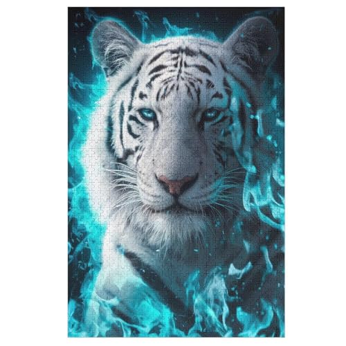 Holzpuzzles 1000 Teile Weißer Tiger -Puzzle Für Jungen Und Mädchen, Schwierigkeitsgrad, Lernspiele, Familienspielzeug （78×53cm） von AASWSWW