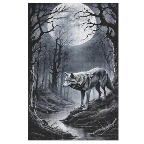 Holzpuzzles 1000 Teile Wolf -Puzzle Für Jungen Und Mädchen, Schwierigkeitsgrad, Lernspiele, Familienspielzeug （78×53cm） von AASWSWW