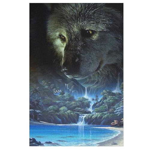 Holzpuzzles 1000 Teile Wolf -Puzzle Für Jungen Und Mädchen, Schwierigkeitsgrad, Lernspiele, Familienspielzeug （78×53cm） von AASWSWW