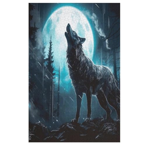 Holzpuzzles 1000 Teile Wolf -Puzzle Für Jungen Und Mädchen, Schwierigkeitsgrad, Lernspiele, Familienspielzeug （78×53cm） von AASWSWW