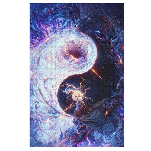 Holzpuzzles 1000 Teile Yin und Yang Weltraum -Puzzle Für Jungen Und Mädchen, Schwierigkeitsgrad, Lernspiele, Familienspielzeug （78×53cm） von AASWSWW