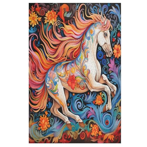 Horse Puzzle 1000 Teile, Holzpuzzle Für Erwachsene Kinder, Impossible Puzzles, Geschicklichkeitsspiel Für Die Ganze Familie （78×53cm） von AASWSWW