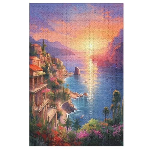 Hütte am Meer Holzpuzzle - 1000 Teiliges Jigsaw Knobelspiel - Puzzle Für Erwachsene & Kinder - Outdoor & Reisespielzeug （78×53cm） von AASWSWW
