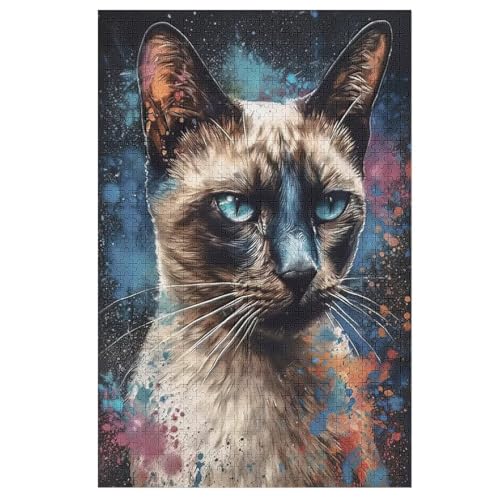 Katze 1000 Teile Puzzles Für Erwachsene Holzpuzzle Familienpuzzlespiel Stressabbau-Puzzle Für Kinder Ab 12 Jahren （78×53cm） von AASWSWW