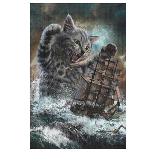Katze 1000 Teile Puzzles Für Erwachsene Holzpuzzle Familienpuzzlespiel Stressabbau-Puzzle Für Kinder Ab 12 Jahren （78×53cm） von AASWSWW