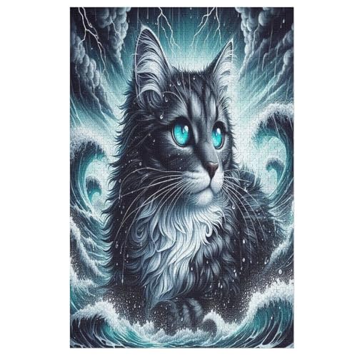 Katze Holzpuzzle 1000 Teile, Knobelspiele Für Erwachsene, Teenager, Puzzles Unmögliche - Kinder Puzzle Zimmer Deko （78×53cm） von AASWSWW
