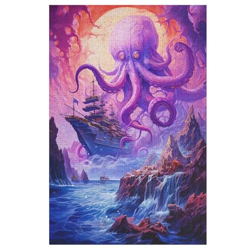 Krake Puzzles 1000 Teile Erwachsener Kniffel Spaß Für Die Ganze Familie, Holzpuzzle Kinder Erwachsene, Impossible Puzzle Schwer （78×53cm） von AASWSWW