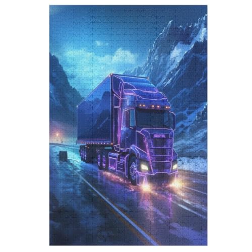 LKW Holzpuzzle 1000 Teile Klassische Puzzles Erwachsene Kinder Puzzle DIY Kit Holzspielzeug Einzigartiges Geschenk （78×53cm） von AASWSWW