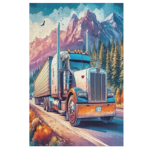 LKW Holzpuzzle 1000 Teile Klassische Puzzles Erwachsene Kinder Puzzle DIY Kit Holzspielzeug Einzigartiges Geschenk （78×53cm） von AASWSWW