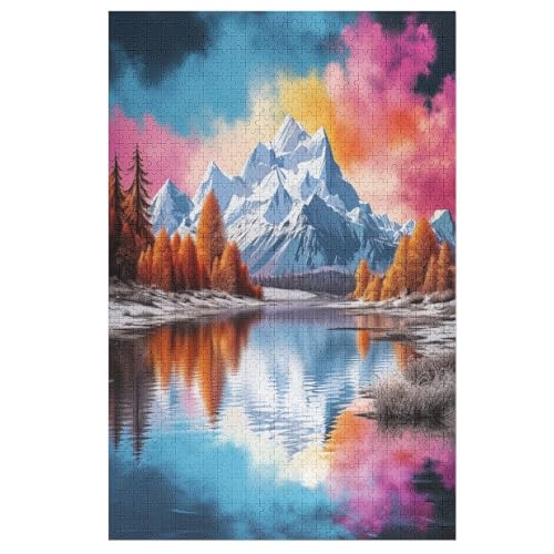Lacs et montagnes enneigées Puzzles 1000 Teile Erwachsener Kniffel Spaß Für Die Ganze Familie, Holzpuzzle Kinder Erwachsene, Impossible Puzzle Schwer （78×53cm） von AASWSWW
