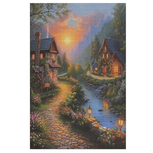 Landschaft Painting Puzzle 1000 Teile, Holzpuzzle Herausforderndes Geschicklichkeitsspiel Für Die Ganze Familie, Kinder Erwachsenenpuzzle Ab 12 Jahren （78×53cm） von AASWSWW