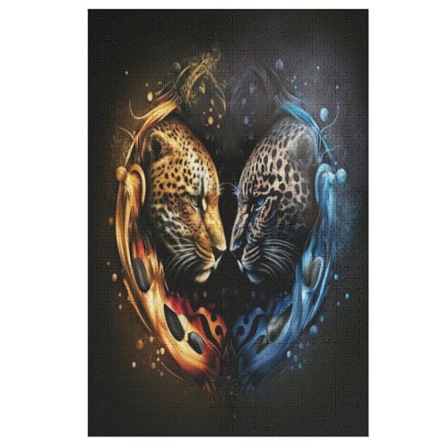 Leopard Holzpuzzle 1000 Teile Klassische Puzzles Erwachsene Kinder Puzzle DIY Kit Holzspielzeug Einzigartiges Geschenk （78×53cm） von AASWSWW