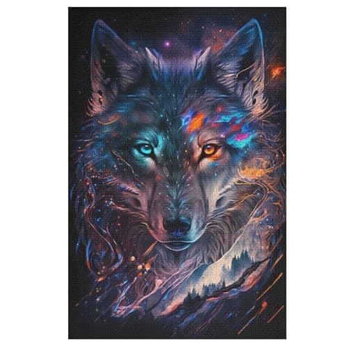 Nebelwolf Puzzles 1000 Teile Erwachsener Kniffel Spaß Für Die Ganze Familie, Holzpuzzle Kinder Erwachsene, Impossible Puzzle Schwer （78×53cm） von AASWSWW