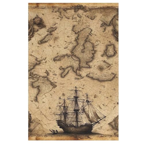 Pirate Ship,Boot Puzzle 1000 Teile, Holzpuzzle Für Erwachsene Kinder, Impossible Puzzles, Geschicklichkeitsspiel Für Die Ganze Familie （78×53cm） von AASWSWW