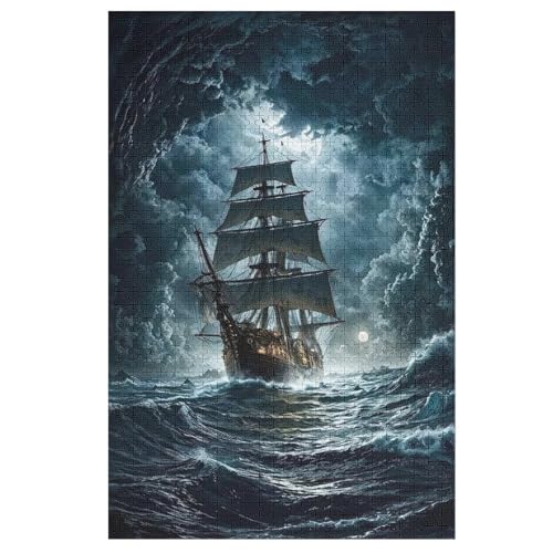 Piratenschiff,Boat Puzzle 1000 Teile, Holzpuzzle Herausforderndes Geschicklichkeitsspiel Für Die Ganze Familie, Kinder Erwachsenenpuzzle Ab 12 Jahren （78×53cm） von AASWSWW