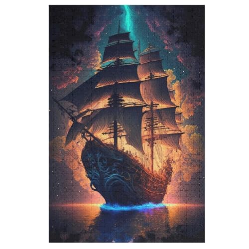 Piratenschiff,Boat Puzzles 1000 Teile Erwachsener Kniffel Spaß Für Die Ganze Familie, Holzpuzzle Kinder Erwachsene, Impossible Puzzle Schwer （78×53cm） von AASWSWW