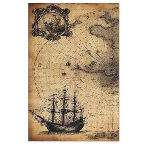 Piratenschiff,Boat Puzzles 1000 Teile Erwachsener Kniffel Spaß Für Die Ganze Familie, Holzpuzzle Kinder Erwachsene, Impossible Puzzle Schwer （78×53cm） von AASWSWW