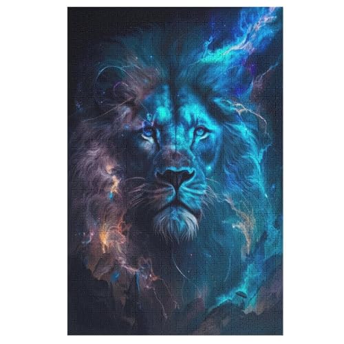 Puzzle 1000 Teile Blauer Himmlischer Löwe Holzpuzzle Für Erwachsene Lernspiel Herausforderungsspielzeug The Puzzles Für Erwachsene Kinder （78×53cm） von AASWSWW