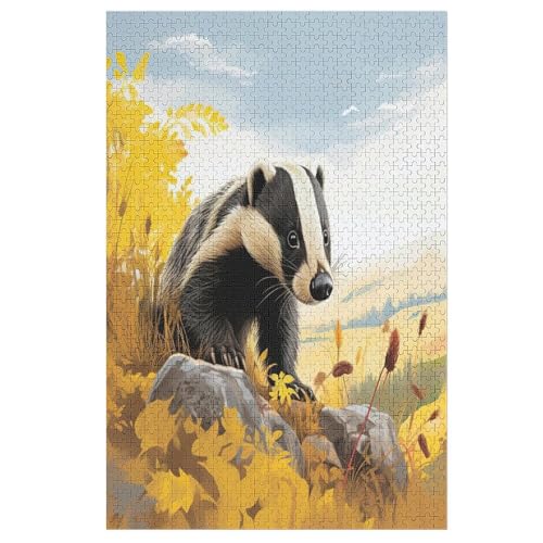 Puzzle Blaireau, 1000 Puzzleteile Für Kinder, Holzpuzzles, Geeignet Für Erwachsene Lernspiel, （78×53cm） von AASWSWW