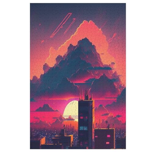 Puzzle Couchers de Soleil peints de Tokyo, 1000 Puzzleteile Für Kinder, Holzpuzzles, Geeignet Für Erwachsene Lernspiel, （78×53cm） von AASWSWW