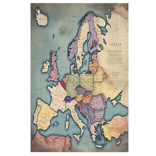 Puzzle Europakarte, 1000 Puzzleteile Für Kinder, Holzpuzzles, Geeignet Für Erwachsene Lernspiel, （78×53cm） von AASWSWW