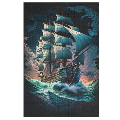 Puzzle Piratenschiff,Boat, 1000 Puzzleteile Für Kinder, Holzpuzzles, Geeignet Für Erwachsene Lernspiel, （78×53cm） von AASWSWW